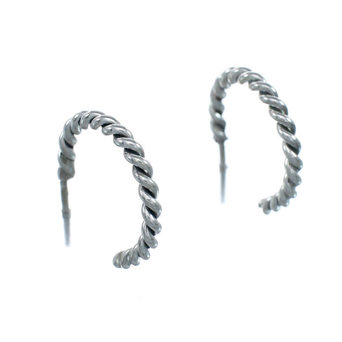 Native American Twisted Sterling Silver Post Hoop Earrings JX128925