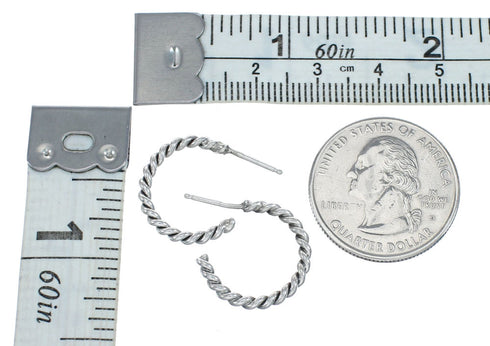 Native American Twisted Sterling Silver Post Hoop Earrings JX128925