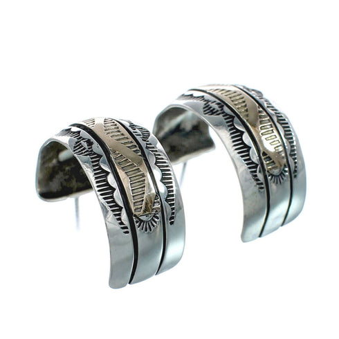 Genuine Sterling Silver And 14KG Navajo Post Hoop Earrings JX128931