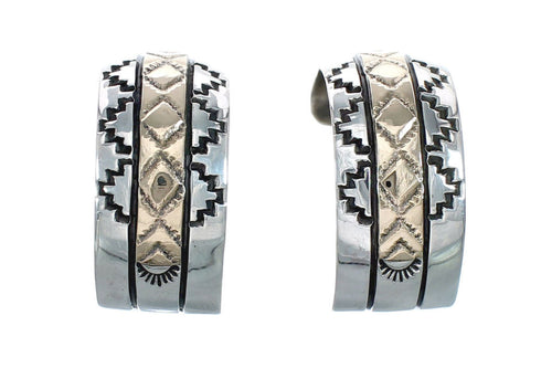 Genuine Sterling Silver And 14KG Navajo Post Hoop Earrings JX128932