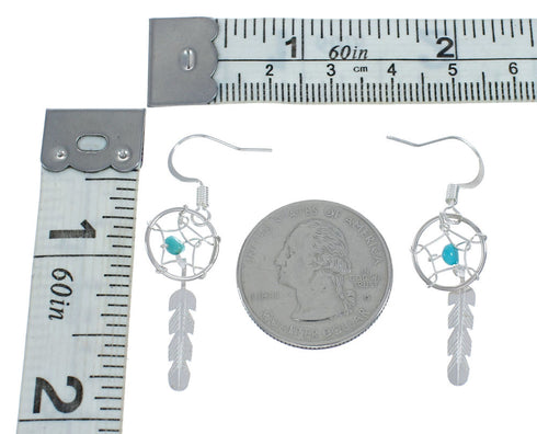 Turquoise Sterling Silver Navajo Dream Catcher Feather Hook Dangle Earrings JX128911