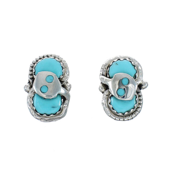 Turquoise Zuni Effie Calavaza Silver Snake Post Earrings JX128918