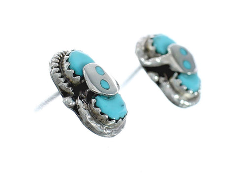 Turquoise Zuni Effie Calavaza Silver Snake Post Earrings JX128918