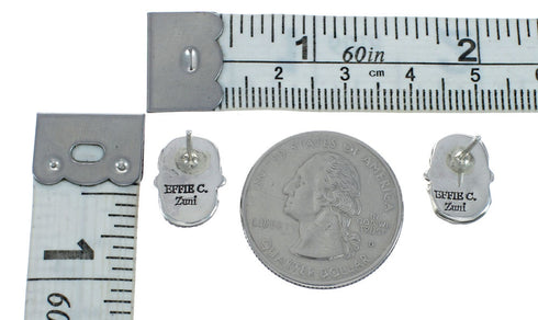 Turquoise Zuni Effie Calavaza Silver Snake Post Earrings JX128918