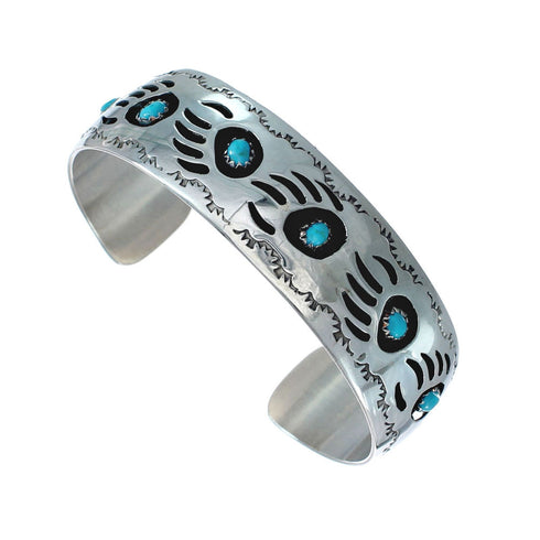 Native American Sterling Silver Turquoise Bear Paw Cuff Bracelet JX128854