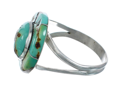 Navajo Turquoise Inlay Sterling Silver Ring Size 7-1/2 JX129032