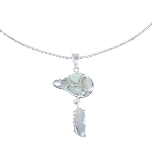 Opal Sterling Silver Bear And Feather Southwest Italian Snake Chain Necklace Set AX128988