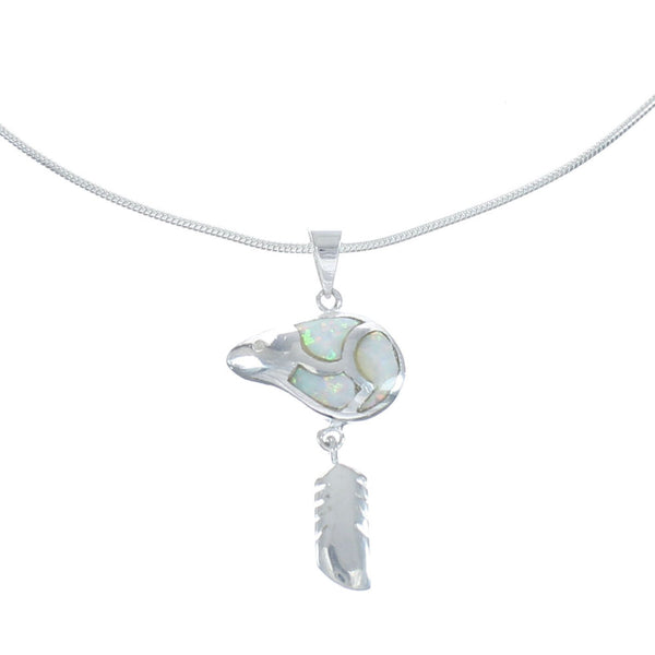 Opal Sterling Silver Bear And Feather Southwest Italian Snake Chain Necklace Set AX128988