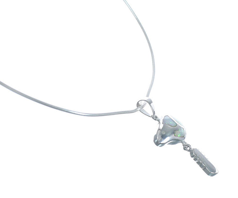 Opal Sterling Silver Bear And Feather Southwest Italian Snake Chain Necklace Set AX128988