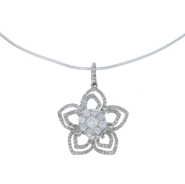 Sterling Silver And Cubic Zirconia Flower Italian Snake Chain Necklace Set AX129003