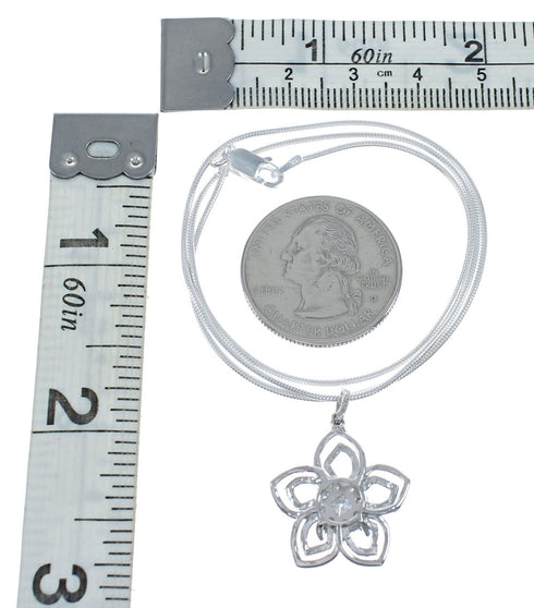 Sterling Silver And Cubic Zirconia Flower Italian Snake Chain Necklace Set AX129003