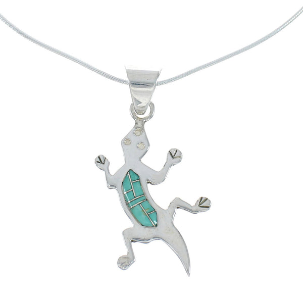 Southwest Turquoise Inlay Silver Lizard Italian Chain Necklace Set AX129017
