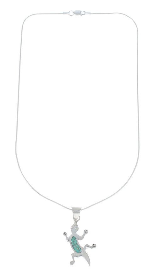 Southwest Turquoise Inlay Silver Lizard Italian Chain Necklace Set AX129017