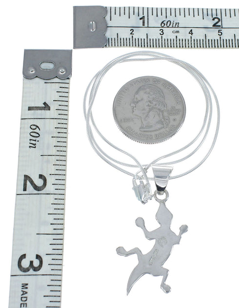 Southwest Turquoise Inlay Silver Lizard Italian Chain Necklace Set AX129017