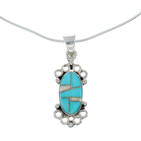 Sterling Silver Turquoise And Opal Inlay Southwestern Italian Snake Chain Necklace Set AX129064