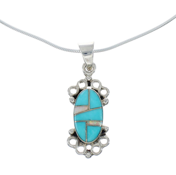 Sterling Silver Turquoise And Opal Inlay Southwestern Italian Snake Chain Necklace Set AX129064