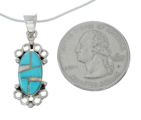 Sterling Silver Turquoise And Opal Inlay Southwestern Italian Snake Chain Necklace Set AX129063