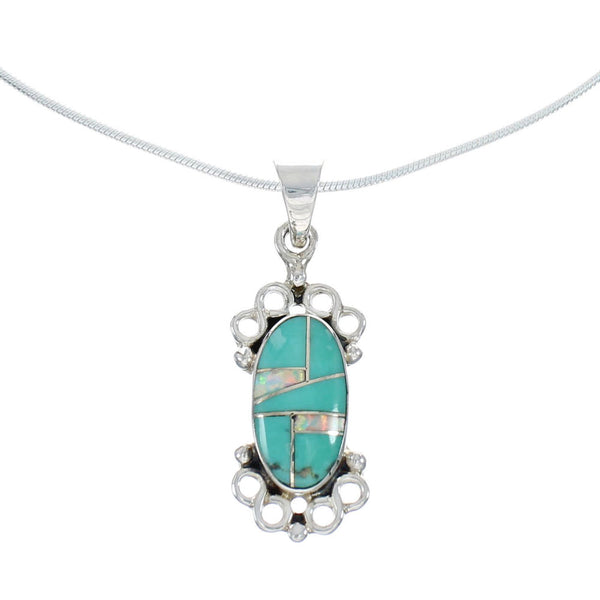 Sterling Silver Turquoise And Opal Inlay Southwestern Italian Snake Chain Necklace Set AX129073