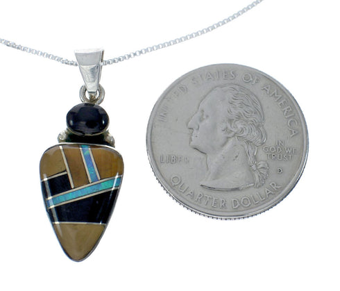 Southwest Multicolor Inlay Sterling Silver Box Chain Necklace Set JX129273