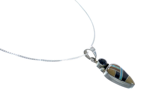 Southwest Multicolor Inlay Sterling Silver Box Chain Necklace Set JX129273