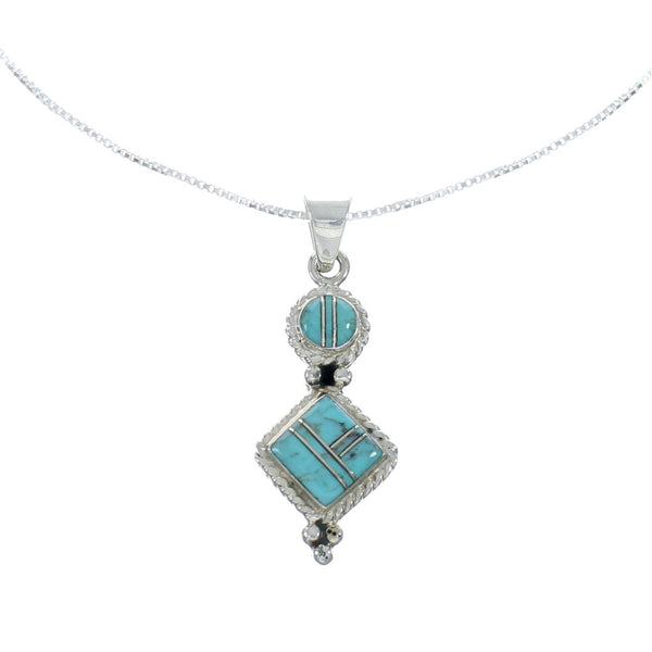 Southwest Turquoise Inlay Sterling Silver Box Chain Necklace Set JX129256