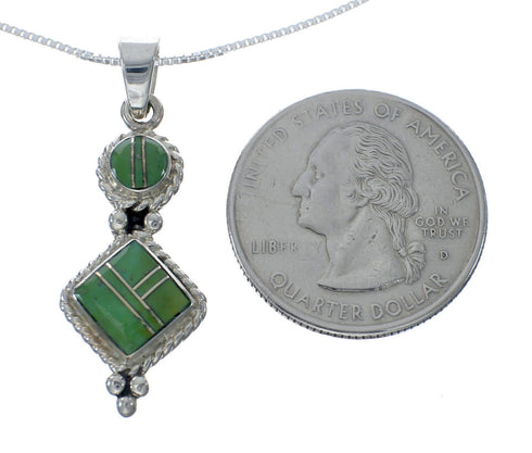 Southwest Turquoise Inlay Sterling Silver Box Chain Necklace Set JX129260