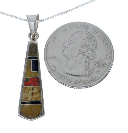 Southwest Multicolor Inlay Sterling Silver Box Chain Necklace Set JX129271