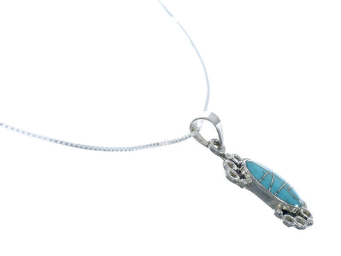 Southwest Turquoise Inlay Sterling Silver Box Chain Necklace Set JX129259