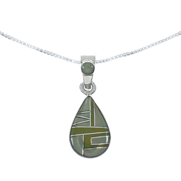 Southwest Turquoise Inlay Sterling Silver Box Chain Necklace Set JX129262