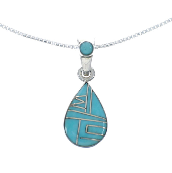 Southwest Turquoise Inlay Sterling Silver Box Chain Necklace Set JX129254