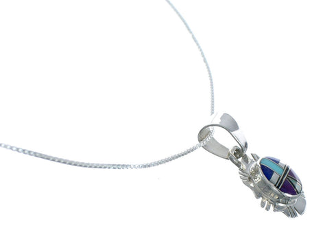 Southwest Multicolor Inlay Sterling Silver Box Chain Necklace Set JX129265