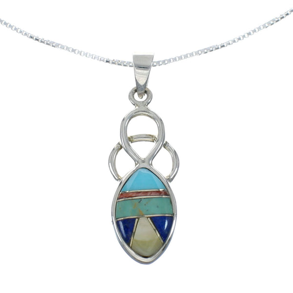 Southwest Multicolor Inlay Sterling Silver Box Chain Necklace Set JX129264