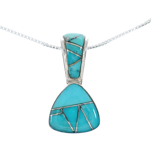Southwest Turquoise Inlay Sterling Silver Box Chain Necklace Set JX129086