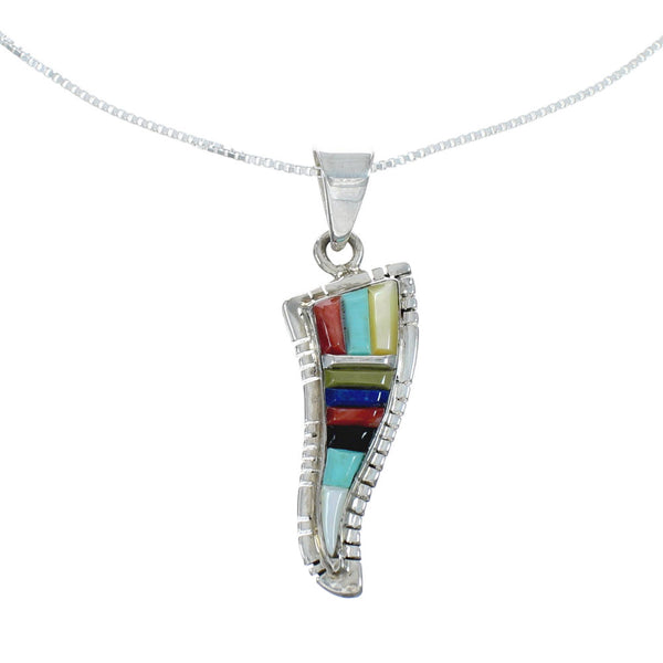 Southwest Multicolor Inlay Sterling Silver Box Chain Necklace Set JX129080
