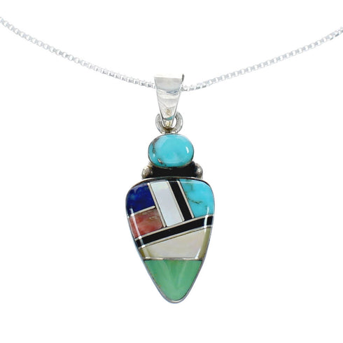 Southwest Multicolor Inlay Sterling Silver Box Chain Necklace Set JX129079