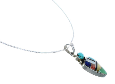 Southwest Multicolor Inlay Sterling Silver Box Chain Necklace Set JX129079