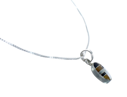 Southwest Multicolor Inlay Sterling Silver Box Chain Necklace Set JX129108