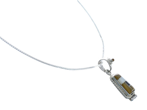 Southwest Multicolor Inlay Sterling Silver Box Chain Necklace Set JX129109