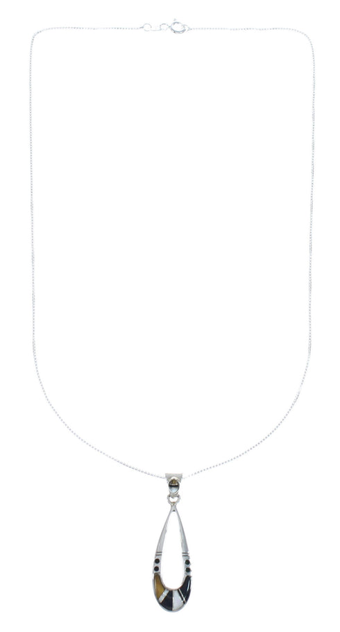 Southwest Multicolor Inlay Sterling Silver Box Chain Necklace Set JX129114