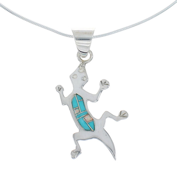 Southwest Turquoise Opal Lizard Inlay Sterling Silver Snake Chain Necklace Set JX129147