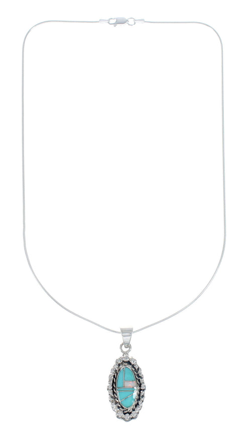 Southwest Turquoise Opal Inlay Sterling Silver Snake Chain Necklace Set JX129149