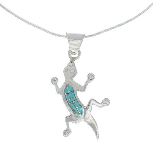Southwest Turquoise Lizard Inlay Sterling Silver Snake Chain Necklace Set JX129174