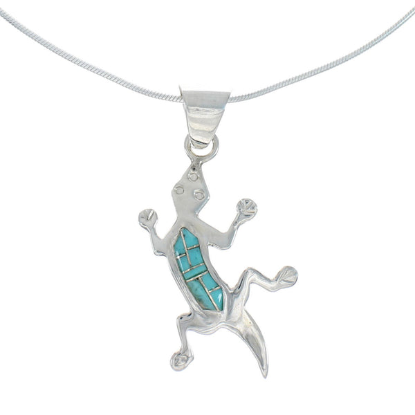Southwest Turquoise Lizard Inlay Sterling Silver Snake Chain Necklace Set JX129174