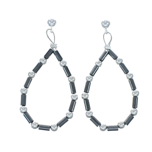 Hematite Bead Sterling Silver Southwest Bead Post Dangle Earrings JX129193