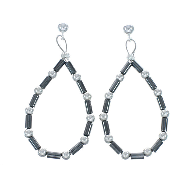 Hematite Bead Sterling Silver Southwest Bead Post Dangle Earrings JX129193