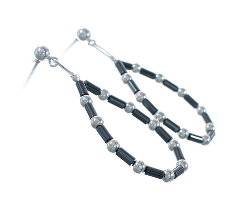 Hematite Bead Sterling Silver Southwest Bead Post Dangle Earrings JX129193