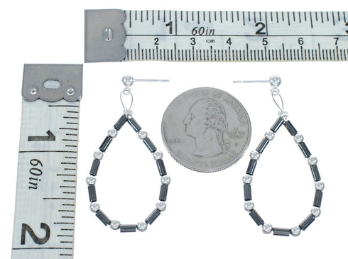 Hematite Bead Sterling Silver Southwest Bead Post Dangle Earrings JX129193