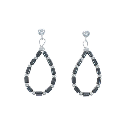 Hematite Bead Sterling Silver Southwest Bead Post Dangle Earrings JX129194