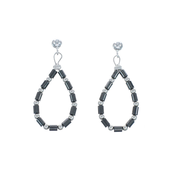 Hematite Bead Sterling Silver Southwest Bead Post Dangle Earrings JX129194