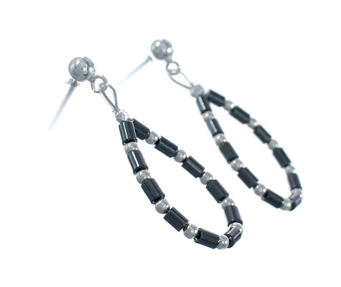 Hematite Bead Sterling Silver Southwest Bead Post Dangle Earrings JX129194